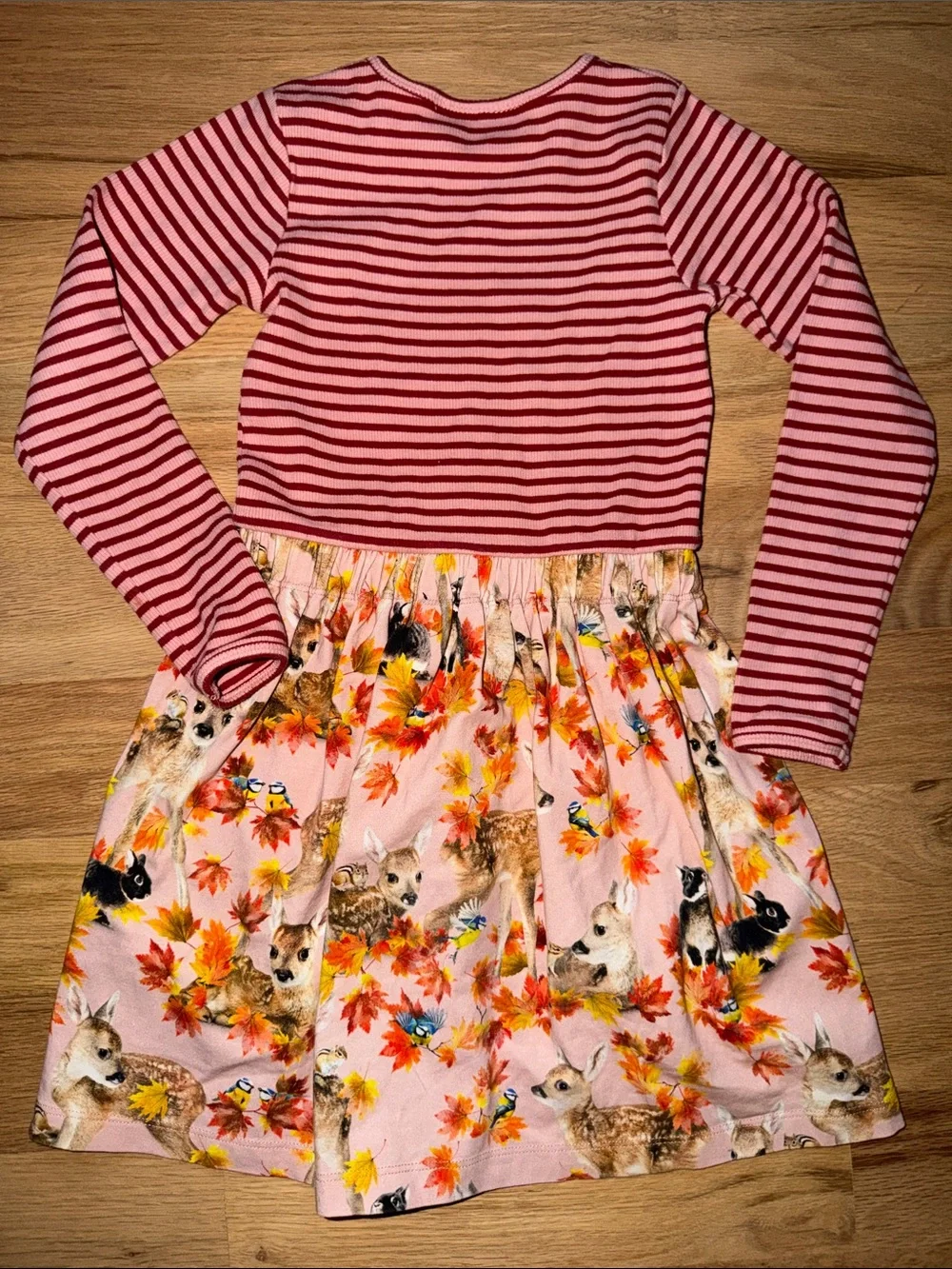 Molo Organic mixed fabric Pink/Red Striped Long-Sleeve Dress Girls sz 110/116